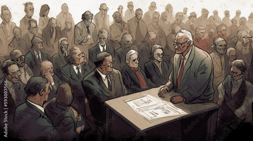 politics concept. Sketch of a meeting with a group of people. - obrazy, fototapety, plakaty 