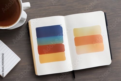 coffee and a  notebook art painting made with Generative AI technology