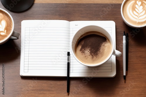 coffee and a  notebook art painting made with Generative AI technology