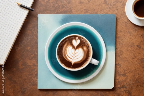 coffee and a  notebook art painting made with Generative AI technology