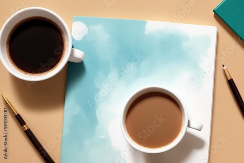 coffee and a  notebook art painting made with Generative AI technology