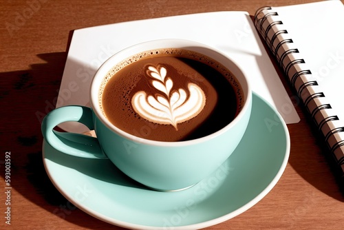 coffee and a  notebook art painting made with Generative AI technology