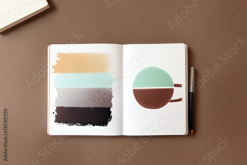coffee and a  notebook art painting made with Generative AI technology