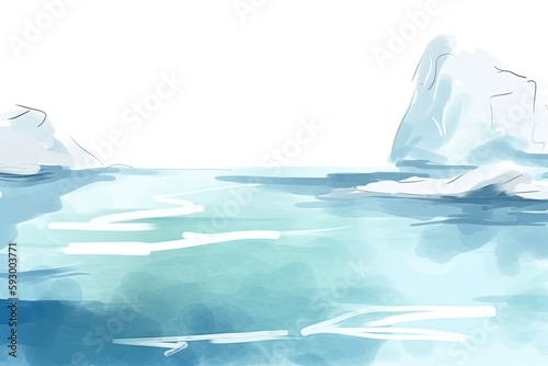 Arctic environment in watercolor with ice floes, snow, and other characteristics. Generative AI