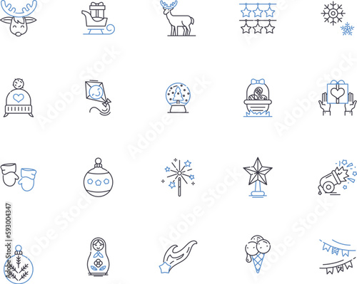 Happy people outline icons collection. Cheerful, Content, Joyful, Optimistic, Jubilant, Blissful, Exuberant vector and illustration concept set. Gratified, Elated, Glad linear signs