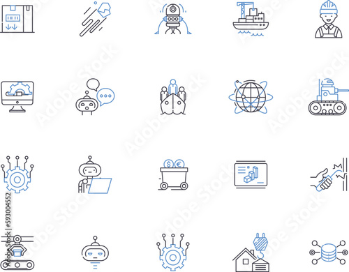 Import and export outline icons collection. import, export, customs, tariff, logistics, shipment, container vector and illustration concept set. cargo, freight, carrier linear signs