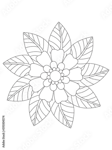   Flowers  Leaves Coloring page Adul and Flower Outline Illustration for Covering Book. Coloring book for kids and adults.  