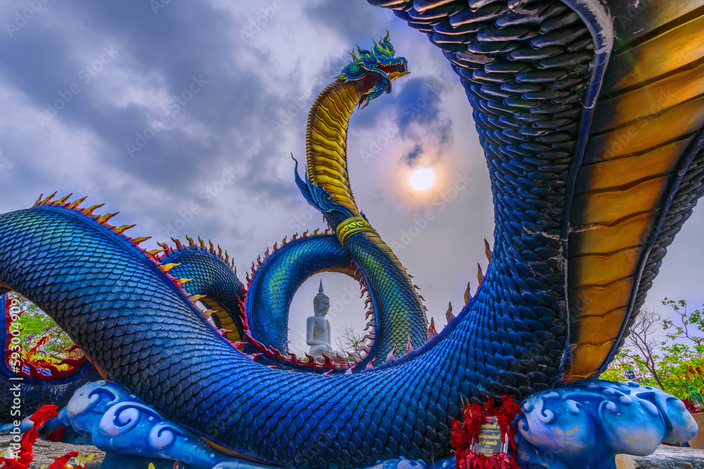 Giant Thai Naga Statue in the Phu Manorom Temple, Mukdahan, Thailand ...