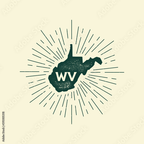 Vintage West Virginia, USA map with grunge texture and emblem. West Virginia vintage print for t-shirt. Trendy Hipster design. Vector illustration