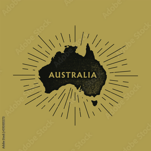 Vintage Australia map with grunge texture and emblem. Australia vintage print for t-shirt. Trendy Hipster design. Vector illustration