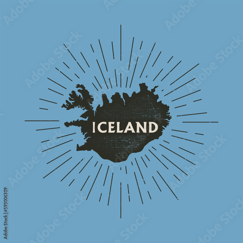 Vintage Iceland map with grunge texture and emblem. Iceland vintage print for t-shirt. Trendy Hipster design. Vector illustration
