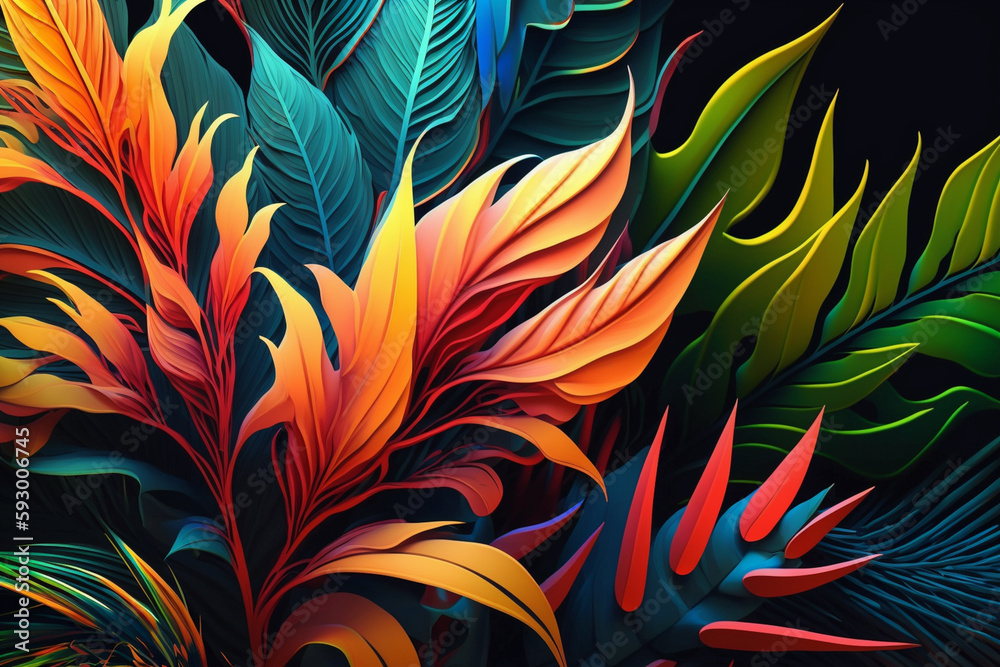 Background with exotic plants. Created with Generative Al technology Background with exotic plants. Created with Generative Al technology