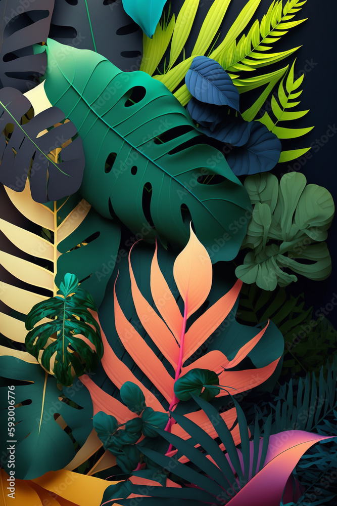 Background with exotic plants. Created with Generative Al technology