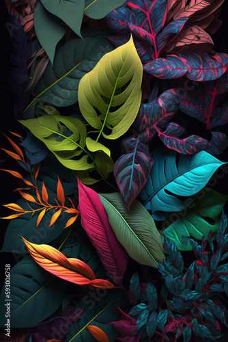 Background with exotic plants. Created with Generative Al technology