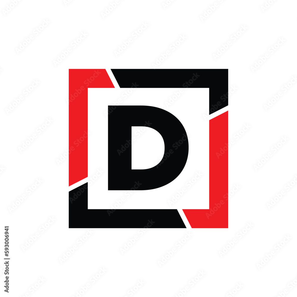D letter with red black frame monogram. D company icon. D letter with red black frame monogram. D company icon.