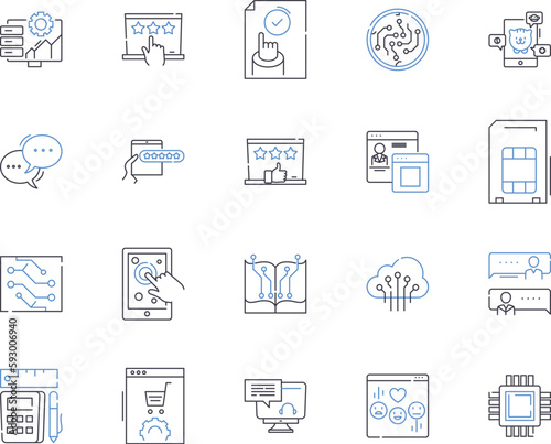 Apps and hardware outline icons collection. app, hardware, software, operating system, smartphone, tablet, laptop vector and illustration concept set. desktop, computer, internet linear signs