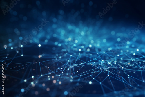 Digital rendering of a cyber network in gradient tones - network, Deep Blue background, Technology background, Business concept, digital background, bokeh Generative AI