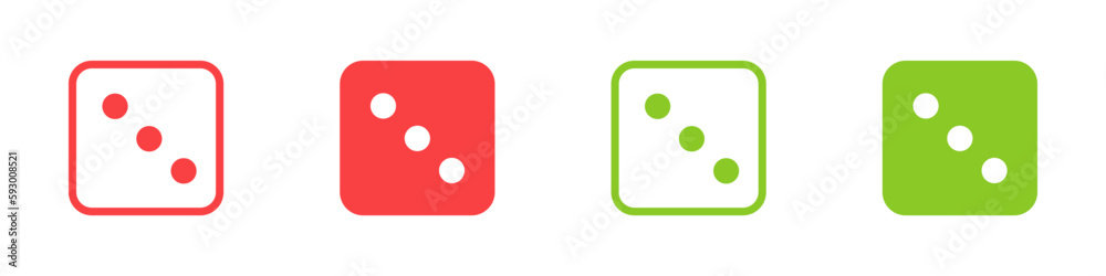 Three. Green and red casino dice sign. Playing bones vector illustration. Dice vector icon. Three. Green and red casino dice sign. Playing bones vector illustration. Dice vector icon.