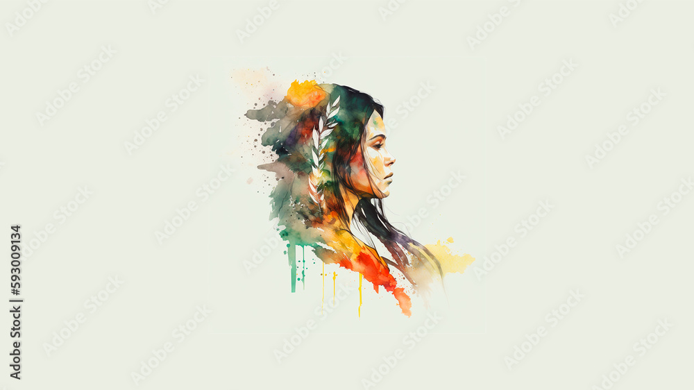 Ai Generated: portrait of a Maori woman, boho watercolour style