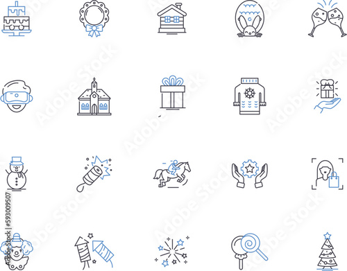 Happy people outline icons collection. Cheerful, Content, Joyful, Optimistic, Jubilant, Blissful, Exuberant vector and illustration concept set. Gratified, Elated, Glad linear signs