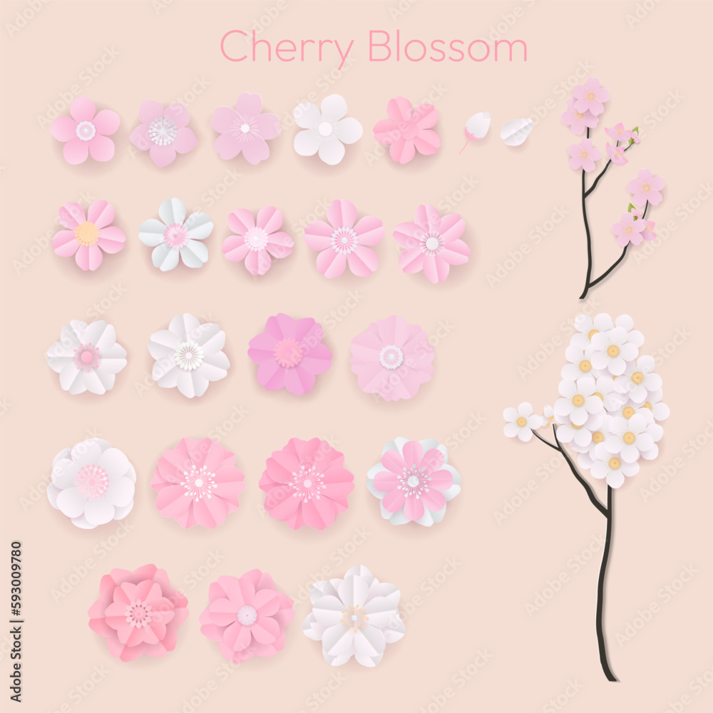 Pink and white cherry blossom elements