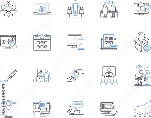 Wirking and career outline icons collection. Work, Career, Job, Professional, Employment, Advancement, Promotion vector and illustration concept set. Pursuit, Pursue, Growth linear signs