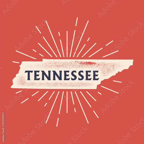 Vintage Tennessee, USA map with grunge texture and emblem. Tennessee vintage print for t-shirt. Trendy Hipster design. Vector illustration