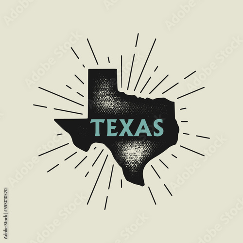 Vintage Texas, USA map with grunge texture and emblem. Texas vintage print for t-shirt. Trendy Hipster design. Vector illustration