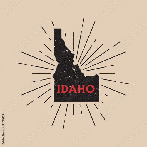 Vintage Idaho, USA map with grunge texture and emblem. Idaho vintage print for t-shirt. Trendy Hipster design. Vector illustration