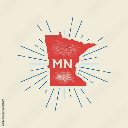 Vintage Minnesota, USA map with grunge texture and emblem. Minnesota vintage print for t-shirt. Trendy Hipster design. Vector illustration