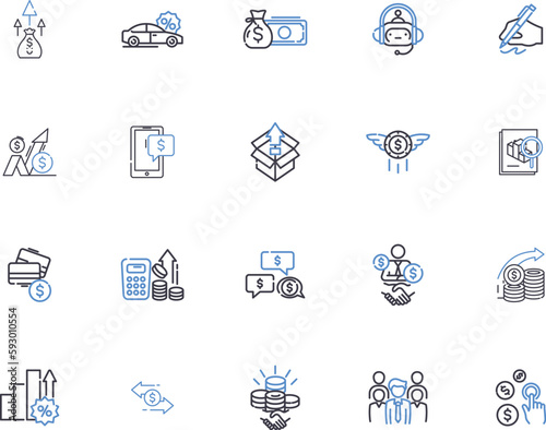 Making money outline icons collection. Earn, Earnings, Gains, Invest, Investing, Profit, Profitable vector and illustration concept set. Prosper, Riches, Accrue linear signs