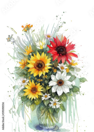 Wildflower bouquet with sunflowers and daisies 