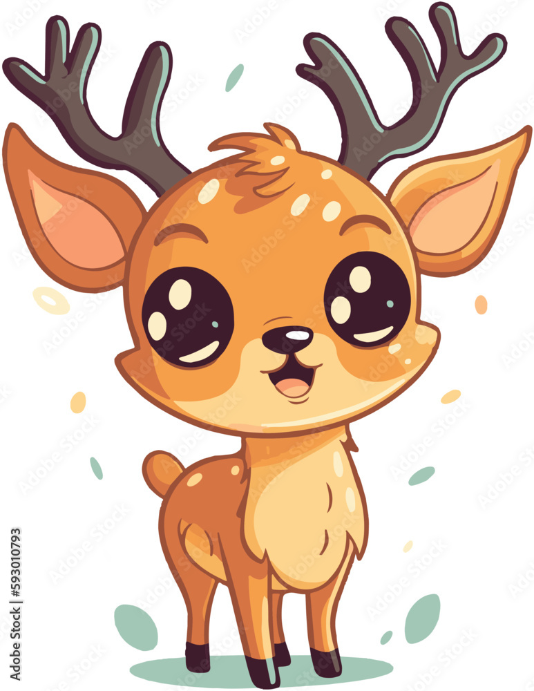 Cute cartoon deer vector with leaves flying around Cute cartoon deer vector with leaves flying around