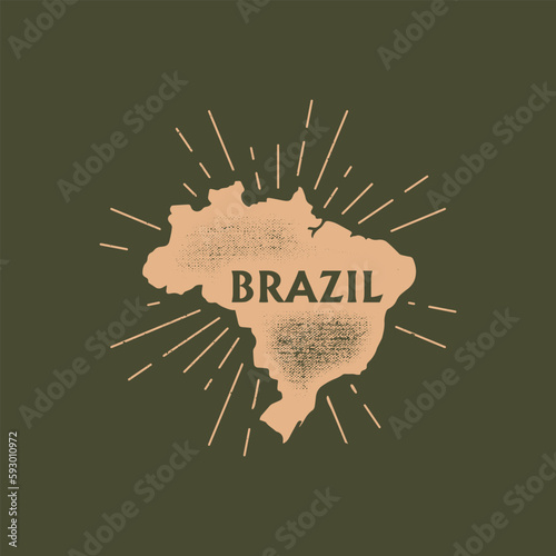 Vintage Brazil map with grunge texture and emblem. Brazil vintage print for t-shirt. Trendy Hipster design. Vector illustration
