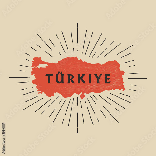 Vintage Turkiye map with grunge texture and emblem. Turkiye vintage print for t-shirt. Trendy Hipster design. Vector illustration