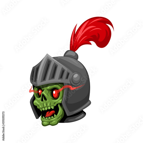 Zombie wear Knight Helmet. Undead Medieval Army Mascot cartoon illustration vector