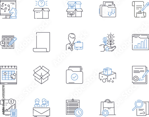 Document flow outline icons collection. Document, Flow, Management, Automation, Tracking, Log, System vector and illustration concept set. Audit, Review, Storage linear signs