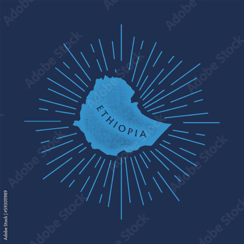 Vintage Ethiopia map with grunge texture and emblem. Ethiopia vintage print for t-shirt. Trendy Hipster design. Vector illustration