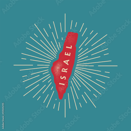 Vintage Israel map with grunge texture and emblem. Israel vintage print for t-shirt. Trendy Hipster design. Vector illustration