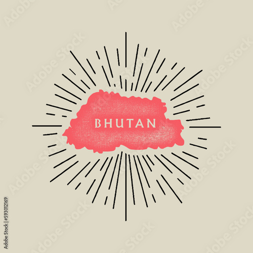 Vintage Bhutan map with grunge texture and emblem. Bhutan vintage print for t-shirt. Trendy Hipster design. Vector illustration