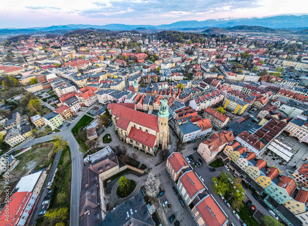 Birds Eye View of Jelenia Gora Stunning Old Town and Majestic Karkonosze Mountains