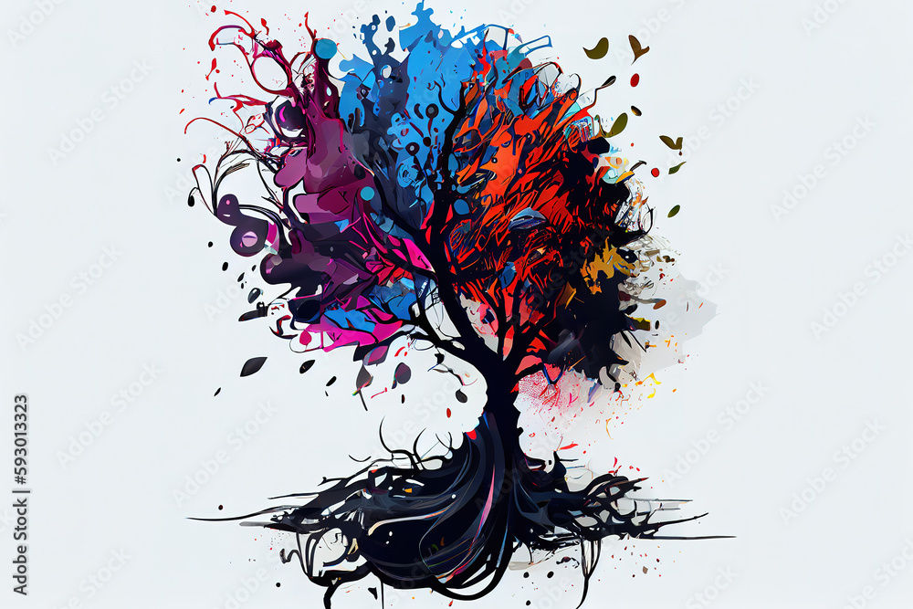Obraz premium arbre musique, splash color. Generative Ai