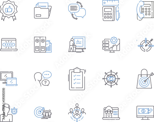 Business partnership outline icons collection. Alliance, Joint venture, Syndication, Affiliation, Cooperation, Consortium, Bonding vector and illustration concept set. Networking, Coopetition, Synergy