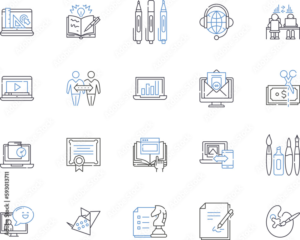 Working conference outline icons collection. Working, Conference, Meeting, Event, Seminar, Summit, Gather vector and illustration concept set. Network, Forum, Program linear signs Working conference outline icons collection. Working, Conference, Meeting, Event, Seminar, Summit, Gather vector and illustration concept set. Network, Forum, Program linear signs