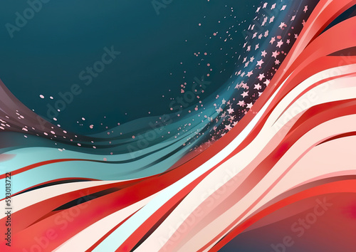 Abstract representation of the American flag with thick red and white stripes and a blue field interspersed with white stars. The flag symbolizes the USA and freedom, democracy. AI generated illustrat