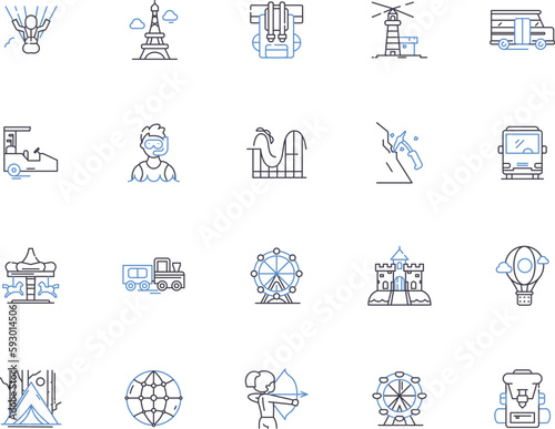 Journey outline icons collection. Travel, Voyage, Trek, Adventure, Expedition, Tour, Trekking vector and illustration concept set. Pilgrimage, Passage, Road linear signs