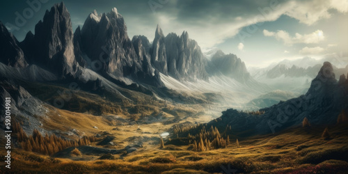 Dolomites landscape, fantastic mountains, wallpaper, Generative Ai