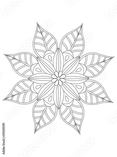 Flowers Leaves Coloring page Adul and Flower Outline Illustration for Covering Book. Coloring book for kids and adults.