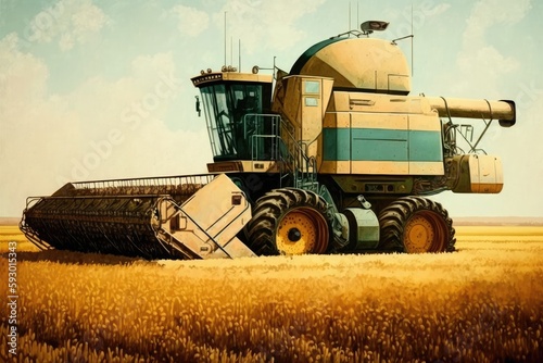 Combine harvester on wheat field. Harvesting concept
