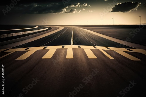 Asphalt road with markings and sunset sky  concept of speed and motion